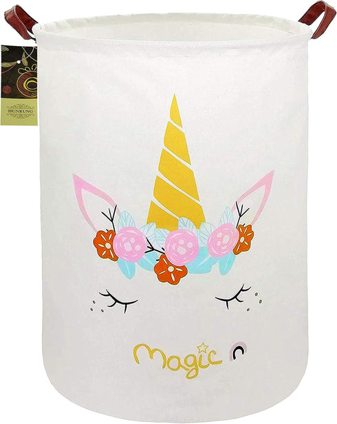 HUNRUNG Laundry Hamper,Large Canvas Fabric Lightweight Storage Basket Toy Organizer Dirty Clothes Collapsible Waterproof for College Dorms, Childr...