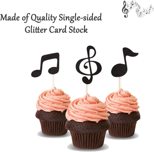 36 Pcs Music Notes Cupcake Toppers for Music Themed Party Decorations Glitter Musical Symbols Cupcake Picks for Baby Shower Birthday Party Supplie...