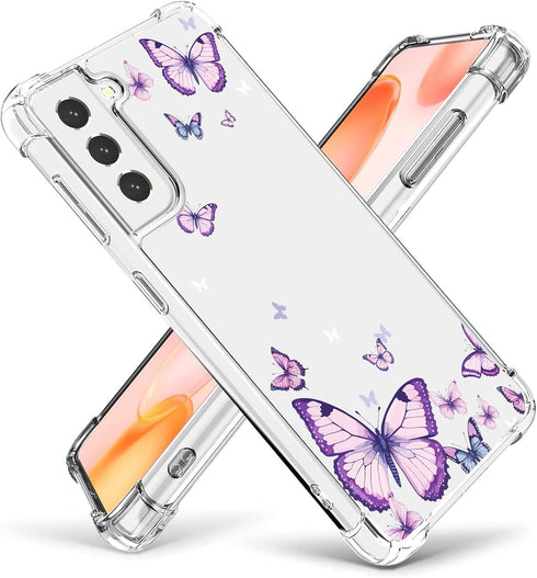 for Samsung Galaxy S21 FE Case,Alluring Purple Butterfly Pattern Anti Yellowing Slim Hard Cases,Hard PC + TPU Bumper Clear Shockproof Protective W...