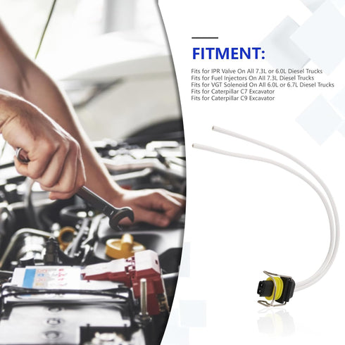 MOTOALL 366-9748 2501107C1 2 wire Fuel Injector Connector Pigtail Wiring Loom 645-1001 for Caterpillar C7 C9 Excavator IPR Valve 7.3 6.0 VGT 6.0 6...