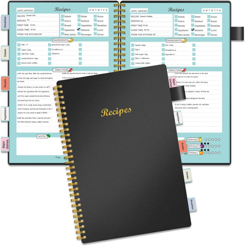 Recipe Book to Write in Your Own Recipes, Blank Recipe Notebook with Tabs for Family Cooking Lover, 120 Pages Recipe Organizer, 8.5 x 5.5", Black...