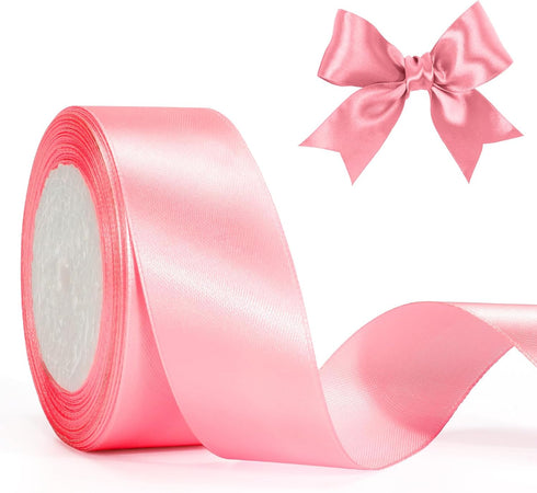 jijAcraft Pink Ribbon 1-1/2 Inch x 25 Yards Satin Gift Ribbon, Pink Polyester Satin Ribbon Holiday Ribbon for Present Package, Wedding Gift Wrappi...