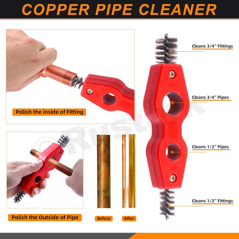 5Pcs Copper Pipe Cleaner Tube Reamer Cutter and Sanding Sponges Set Includes 4 In 1 Copper Pipe Brush, Reamer, Sanding Sponges, Tubing Cutter for ...