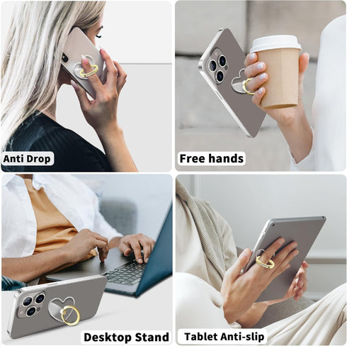 Transparent Clear Cell Phone Ring Grips Holder for Apple iPhone Samsung Galaxy, Finger Ring Stand for Smartphones Tablets Cases(Crystal-Heart-Gold...