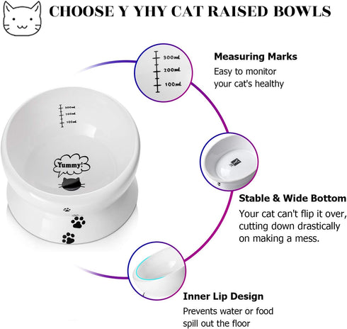 Y YHY Elevated Cat Food Bowl, Raised Pet Food and Water Bowl for Cat and Small Dog, Tilted Ceramic Water Bowl No Spill,15oz, Dishwasher Safe...