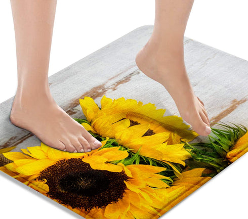 Britimes Bath Mat for Bathroom, Yellow Sunflower Washable Cover Floor Rug Carpets Floor Mat Bathroom Decorations 18x30 Inches for Kitchen Bedroom ...