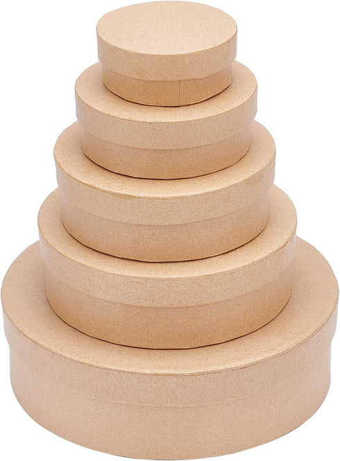 BENECREAT 5 Sizes Papier Mache Flat Round Boxes Nesting Stacking Craft Paper Gift Box for Candy Chocolate Biscuits, Halloween Christmas, Wedding F...