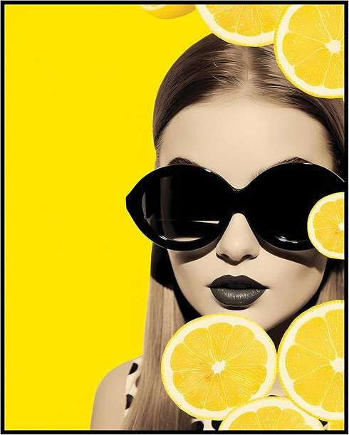 Posterizer 1 pcs-bright wall art with retro woman , fruits collage-Abstract & Modern Art-Vintage Art-Gift for Art Lovers-Art for Cafe, Restaurant,...
