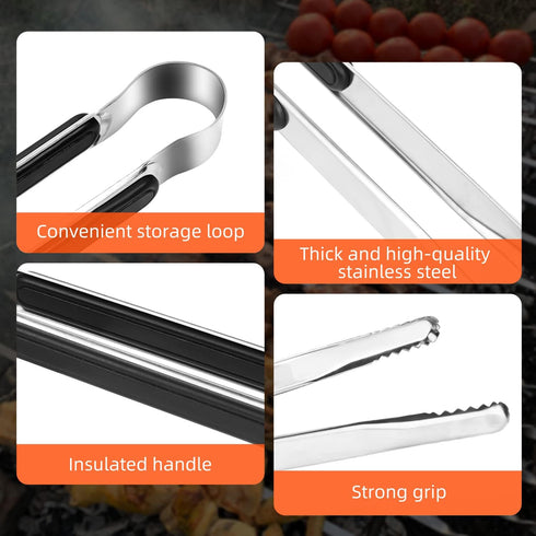 4 Pack Premium Stainless Steel Kitchen Tongs, Serving Tongs for Cooking, XEVOM Metal Food Tongs with Non-Slip Grip, Heat Resistant Grill Tongs 12 ...