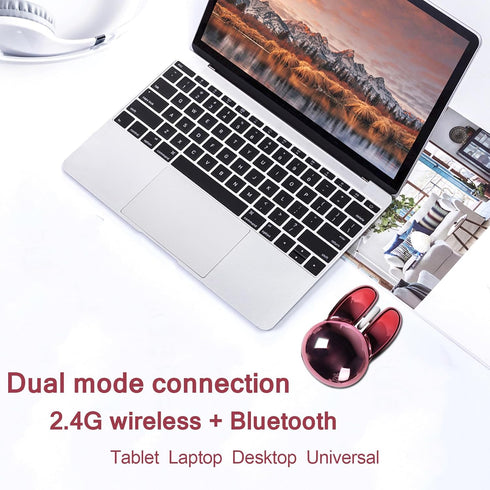 Wireless Mouse Bluetooth Cute Bunny Dual-Mode Computer Mouse Portable Small 2.4G Optical Mouse with USB Receiver Silent Red Kawaii Rabbit Cordless...