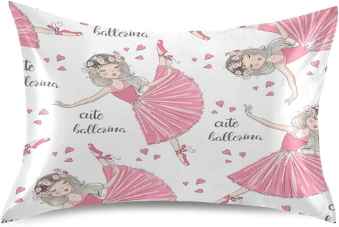 AUUXVA Girl Satin Pillowcase for Hair and Skin, Queen Size Ballet Ballerina Princess Pillow Sham with Envelope Closure Decorative Pillow Cover for...