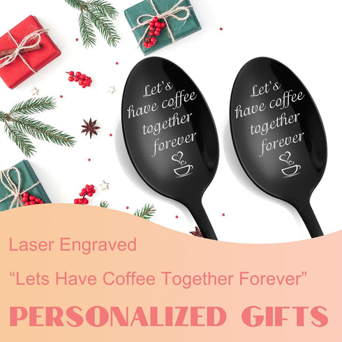 Anniversary Wedding Engagement Gifts for Couple - Couple Gifts Personalized Gift Lets Have Coffee Together Forever Spoon, Birthday Christmas Valen...
