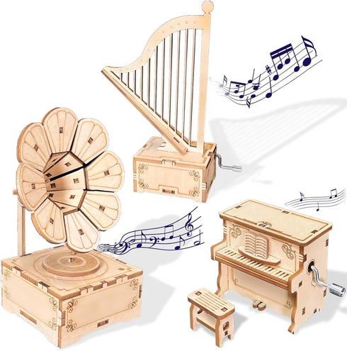 CYAZOO 3in1 3D Wooden Puzzle for Adults Music Box Set-Kids DIY Musical Instrument Model Assembly Puzzles Hands Craft Building Kits Home Decoration...