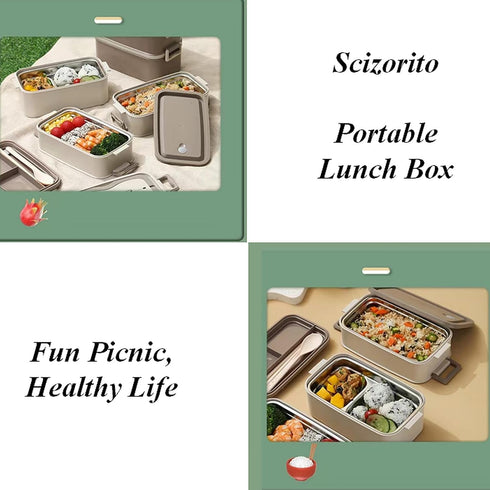 Adult Bento Box, Stackable Lunch Box Container with Snap, 304 Stainless Steel Utensils, and Nylon Sealing Strap, BPA Free Food Container (White01)...