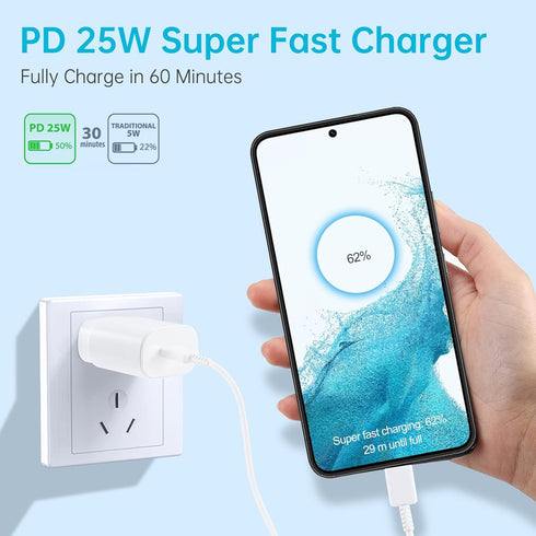 Type C Charger Fast Charging, 25W USB C Fast Wall Charger with 5FT Android Phone Charging Cable for Galaxy S24 Ultra/S24+/S24/S23 Ultra/S23/S22 Ul...