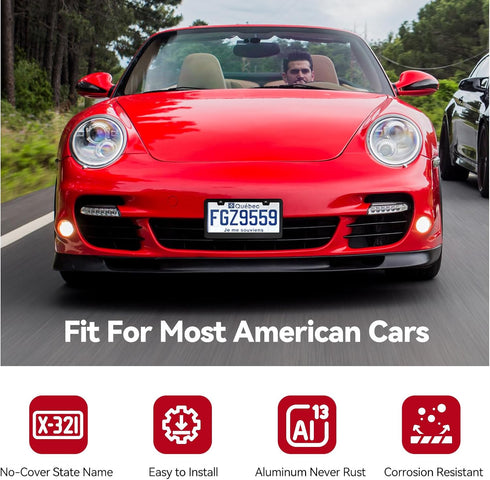 Ohuhu Matte Aluminum License Plate Frame with Black Screw Caps, 2Pcs 2 Holes Black Car Licenses Plate Covers Holders for US Vehicles...