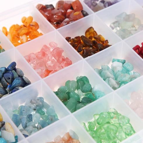 1500PCS Stone Beads, Crystal Beads Ring Making Kit Gemstone Beads Set 24 Styles Crystal Pieces for Jewelry Making Crushed Chunked for DIY Crafts f...