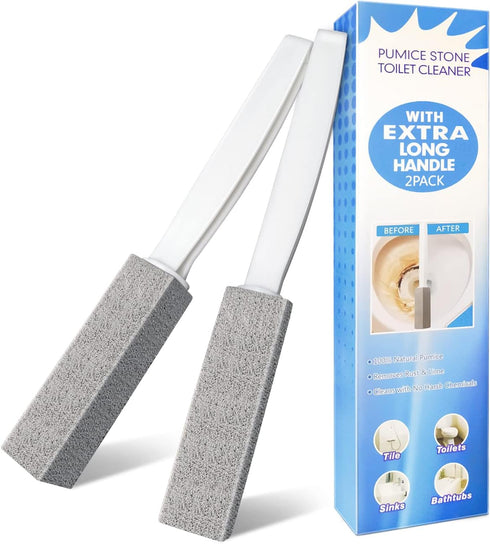 4TH Pumice Stone Toilet Bowl Cleaning Stick with Extra Large Handle,Cleans Away Limescale Stain,Hard Water Rings, Calcium,Iron and Rust. Remover f...