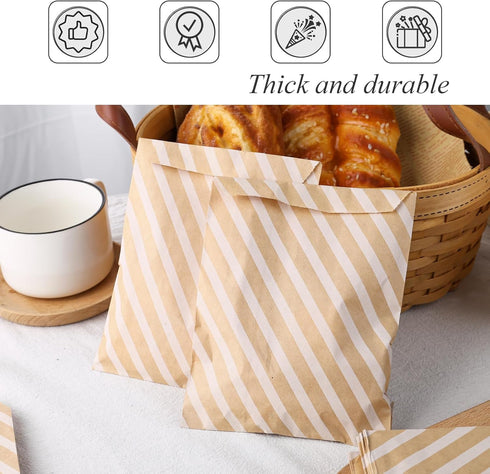 VGOODALL 120PCS Flat Paper Bags, 5 x 7 Inch Popcorn Bags Cookie Bags Kraft Paper Bags Striped Snack Bags Treat Bags for Snacks Cookies...