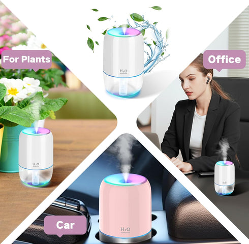 Mini Humidifiers for Bedroom, 2 Pack 200ml Cool Mist Humidifiers for Indoor Plants, Room Humidifiers for Bedroom Quiet Easy Clean Auto Shut-off To...
