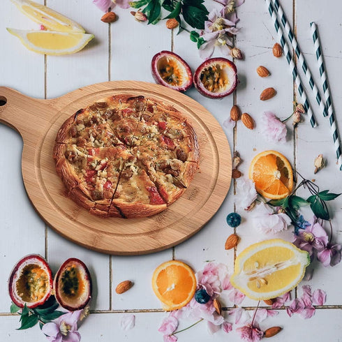 Bamboo Cutting Board,Meat Chopping Boards,Pizza Peel Paddle with Handle for Homemade Baking Pizza Bread Cake Fruit Vegetables (Round-Board)...