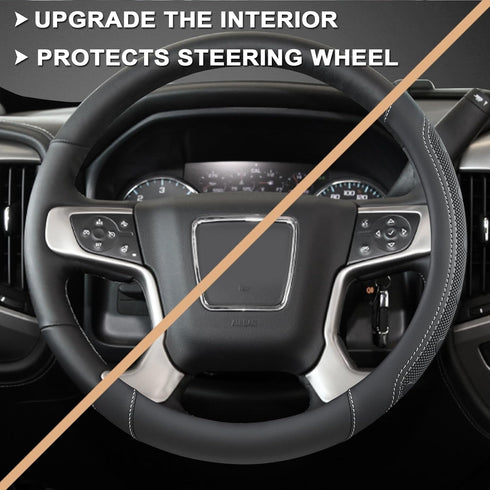 GIANT PANDA Steering Wheel Cover for GMC Sierra Acadia Terrain Yukon(Black+Gray Line-Standard Size)...