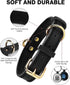 Joytale Leather Dog Collars for Small Dogs, Genuine Heavy Duty Dog Collar with QR ID Tag, Soft Metal Buckle Collars, Black, S...