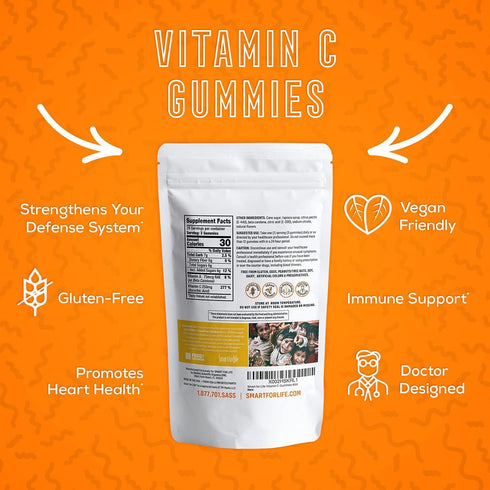 Smart for Life Vitamin C Gummies - Plant Based Vegan Vitamin C Gummies Natural Orange Flavor - Immune Support Gummies for Adults and Kids - Non-GM...