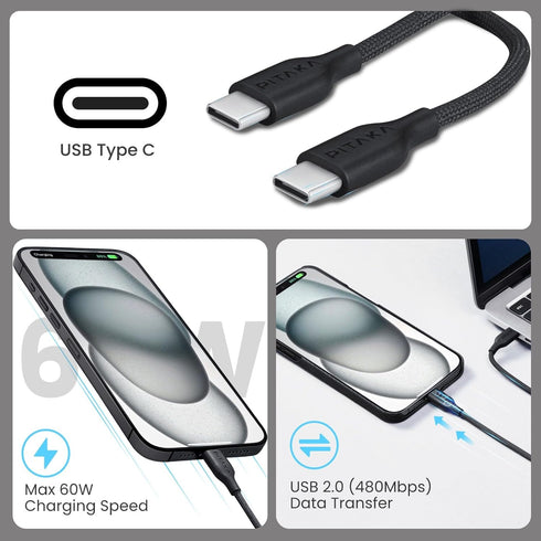 pitaka USB C to USB C Cable, Nylon Braided USB C Charger Cable, 3.94ft USB C Cable for iPhone 15, Samsung Galaxy S Seires, Pixel, PS5 Controller, ...