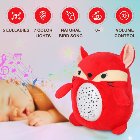 Baby Sleep Soother Happy Fox - Toddler Portable Sound Machine with Night Light Projector - Plush Toy Crib Soother with Music and Lights to Aid Sle...