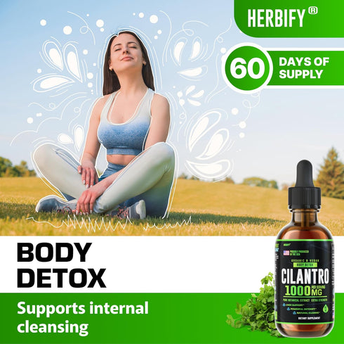 HERBIFY Cilantro Tincture - Herbal Cilantro Supplement for Detox - Rich Source of Antioxidants - Supports Heart and Body Cleanse - Made in USA - C...