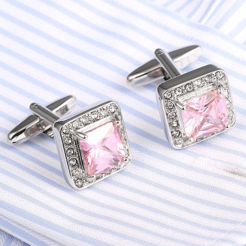 Rose Pink Crystal Cufflinks Silver tone Crystal Gem stone Cuff links YW20P...