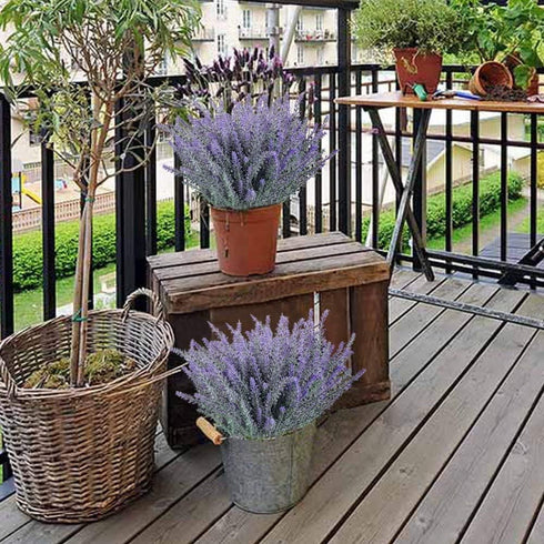 GTIDEA 4pcs Artificial Flowers Flocked Plastic Lavender Bundle Fake Plants Wedding Bridle Bouquet Indoor Outdoor Home Kitchen Office Table Centerp...
