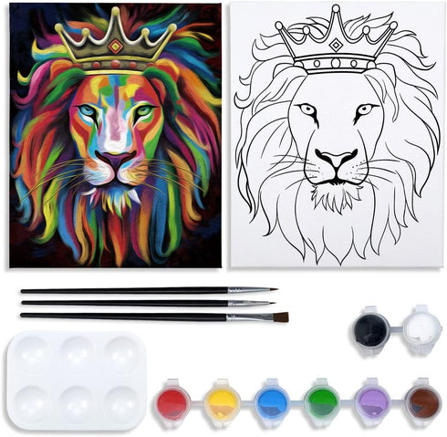 VOCHIC Canvas Painting Kit Pre Drawn Canvas for Painting for Adults Party Kits Paint and Sip Party Supplies 8x10 Canvas to Paint Lion King Paint A...