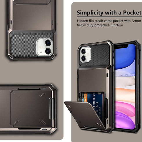 Vofolen Case for iPhone 11 Case Wallet 4-Card Holder ID Slot Flip Door Hidden Pocket Anti-Scratch Dual Layer Hybrid TPU Bumper Armor Protective Ha...