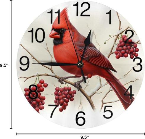 KiuLoam Winter Bird Round Wall Clock Silent Non Ticking Battery Operated Easy to Read for Student Office School Home Decorative Clock Art...