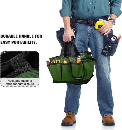 Gardening Tote Bag, Deluxe Garden Tool Storage Bag and Home Organizer with Pockets, Wear-resistant & Reusable, 14 Inch, Dark Green...