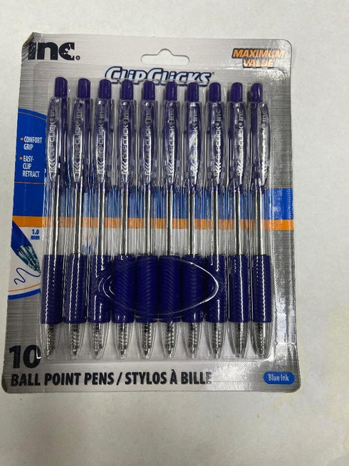 INC Clip Clicks 10 Pack Ball Point Pens (blue Ink 1 mm)...