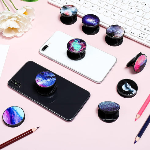 Honoson 9 Pieces Cell Phone Grip Holder Collapsible Holder Colorful Self-Adhesive Finger Ring Sublimation for Smartphone and Tablets(Nebula)...