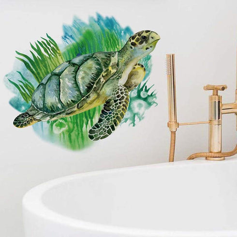 ROFARSO Lifelike Lovely Cute Green Sea Turtle Animal 3D Vinyl Bathroom Wall Stickers Removable Wall Decals Art Decorations Decor for Nursery Baby ...