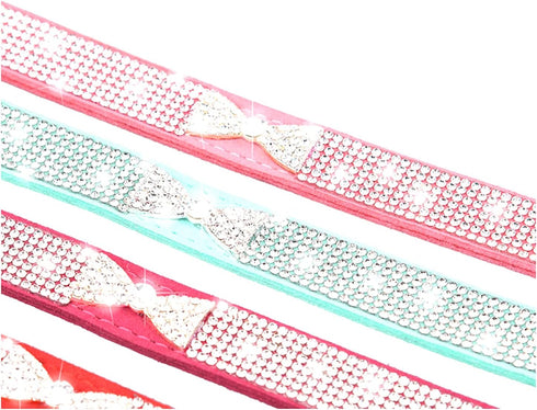 Haoyueer Rhinestone Dog Collar, Cute Dazzling Sparkling Soft Suede Leather Dog Cat Rhinestone Collar Crystal Diamond Pet Dog Puppy Collar (S, Blac...