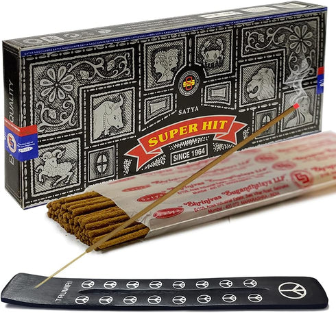 TRUMIRI Incense Stick Holder Bundle with Satya Super Hit 100g Incense Sticks - Pack of 1 (Approx 100 Sticks)...