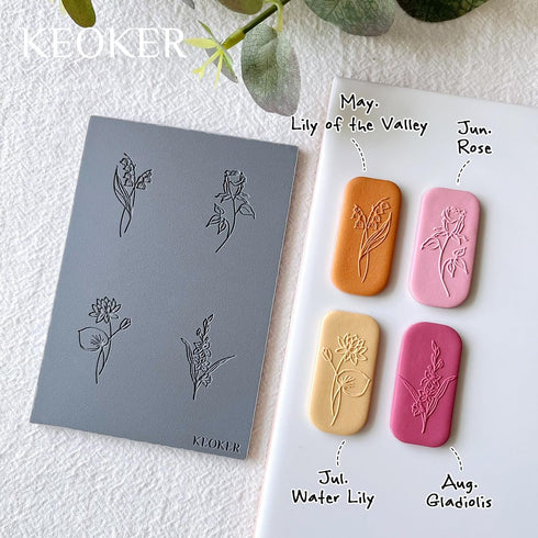 Keoker Polymer Clay Texture Sheets, Birth Month Flower Clay Texture Mat for Making Earrings Jewerly, Polymer Clay Earrings Tools, Floral Clay Text...
