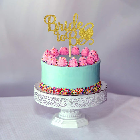 Bride to Be Cake Topper with Heart - Gold Glitter Wedding Bachelorette Party Decoration Supplies Future Mrs Party Cake Decor...