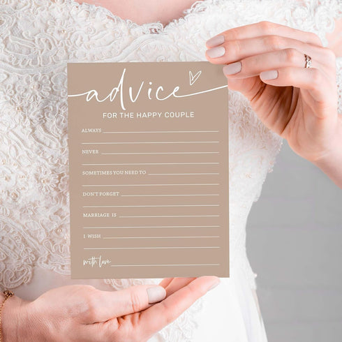 Bridal Shower Games Cards, Advice for The Happy Couple, Bridal Shower Games 25 Guests, Engagement Party Wedding Games for Guests, Minimalist Brown...