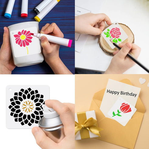 60 Reusable Flower Stencils for Painting on Wood and Canvas Sunflower Leaf Rose Bee Bird Stencil Small Craft Stencils 3x3 Inch Paint Stencils for ...