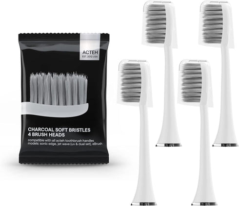 Acteh Charcoal Coated Bamboo Toothbrush Replacement Heads Compatible with Acteh, JetWave UV, Sonic Edge, eBrush Models...