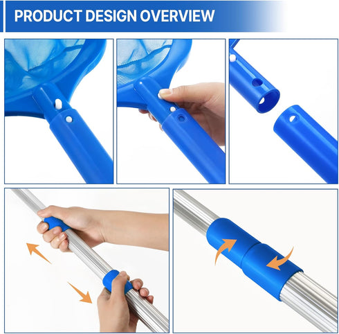 Pool Skimmer - Pool Net with 3 Section Pole, Pool Skimmer Net with Fine Mesh Net, Telescopic Aluminum Pole, Plastic Frame, Ultra-fine Pool Skimmer...