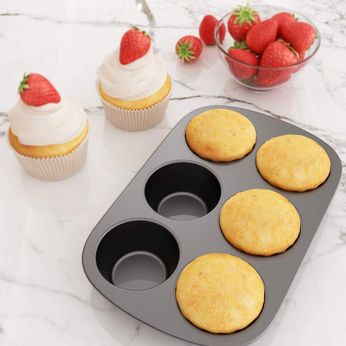 Tiawudi 2 Pack Nonstick Muffin Pan, Carbon Steel Cupcake Pan, 6 Cup, Easy to Clean and Perfect for Making Muffins or Cupcakes, Jumbo...