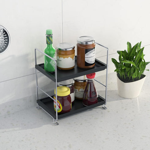 2 Tier Bathroom Organizer Countertop,Kitchen Spice Rack or Makeup Shelf Vanity Perfume Skin Care Organizer and Storage Bedroom Storage Tray (Silve...